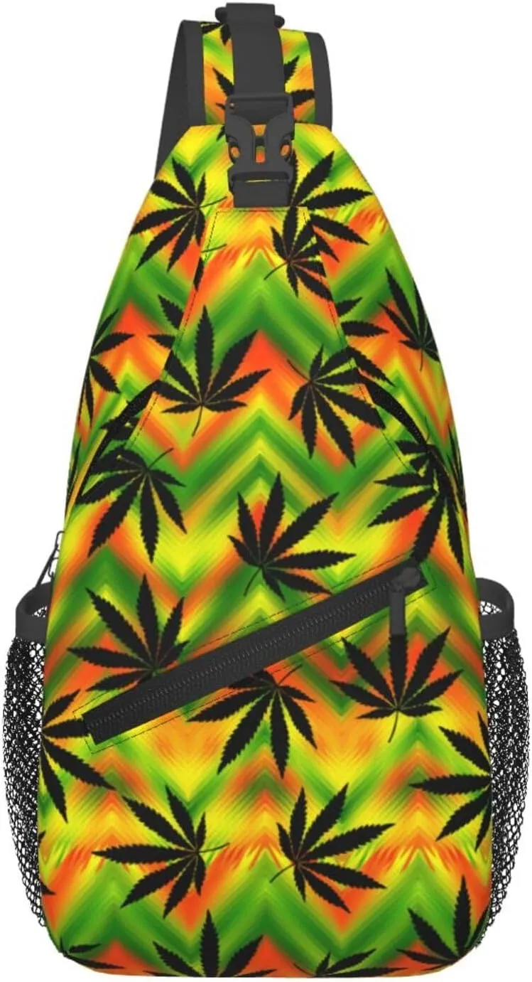 Marijuana Weed Leaf Chest Bags Crossbody Sling Bag Shoulder Bag Travel Hiking Daypack For Men Women