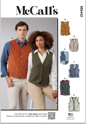 McCall's Easy Misses' and Men's Lined Vests Sewing Pattern Kit, Design Code M8442, Sizes XS-S-M-L-XL, Multicolor