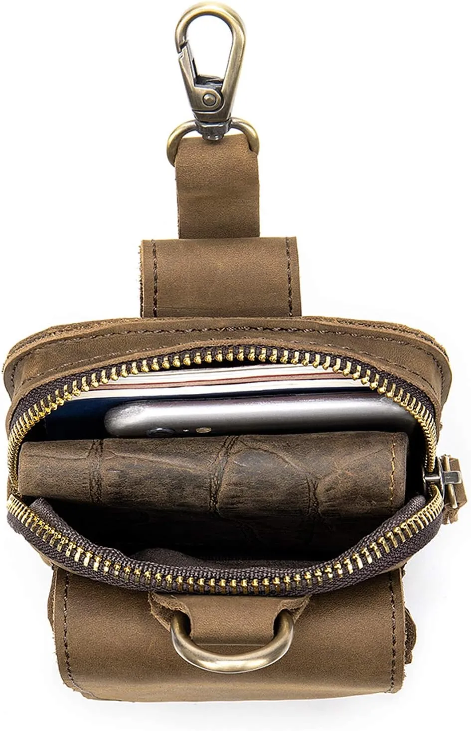 Men Multifunction Cell Phone Waist Bag, Leather Shoulder Pouch with Carabiner, Outdoor Tactical Waist Belt Pouch Boys Security Belt Loop Wallet Crossbody Gadget Pocket for Smartphone Up to 6.7 inch