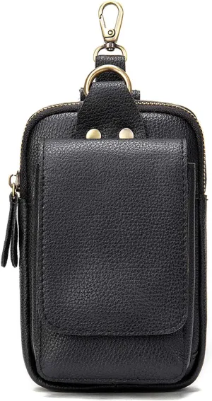 Men Multifunction Cell Phone Waist Bag, Leather Shoulder Pouch with Carabiner, Outdoor Tactical Waist Belt Pouch Boys Security Belt Loop Wallet Crossbody Gadget Pocket for Smartphone Up to 6.7 inch