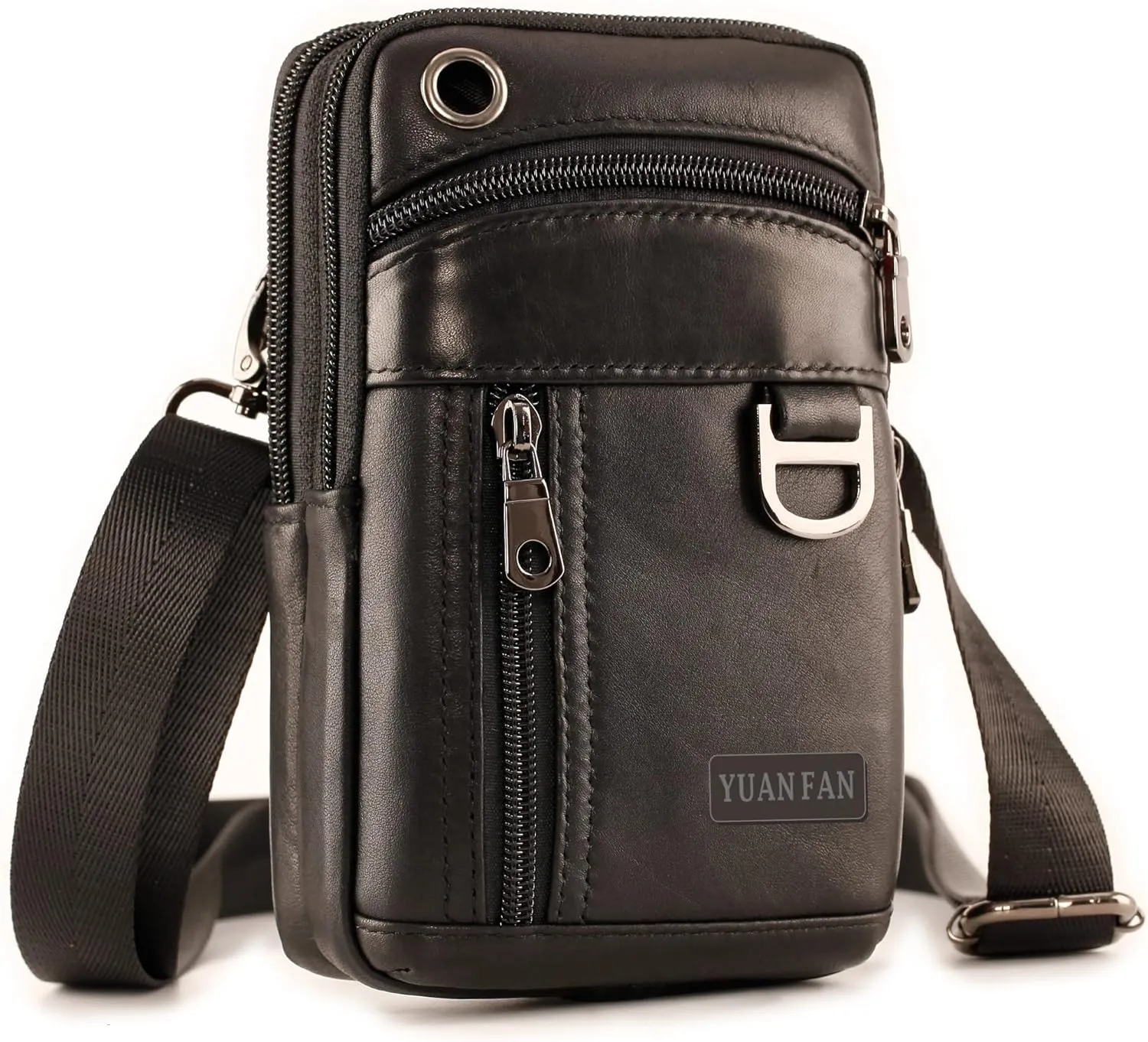 Mens Leather Cell Phone Holster, Vertical Belt Clip Cellphone Pouch,Purse Waist Bag compatible with iPhone Google, Zipper Storage Phone Bag for Work,Hike