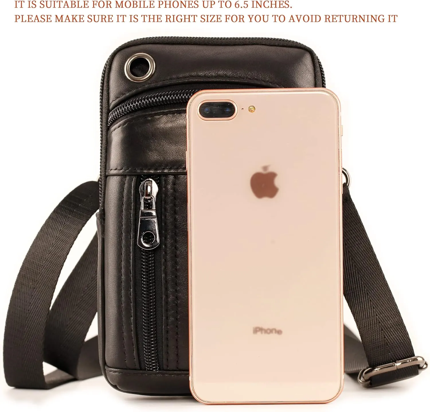 Mens Leather Cell Phone Holster, Vertical Belt Clip Cellphone Pouch,Purse Waist Bag compatible with iPhone Google, Zipper Storage Phone Bag for Work,Hike