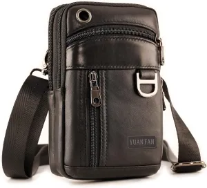 Mens Leather Cell Phone Holster, Vertical Belt Clip Cellphone Pouch,Purse Waist Bag compatible with iPhone Google, Zipper Storage Phone Bag for Work,Hike