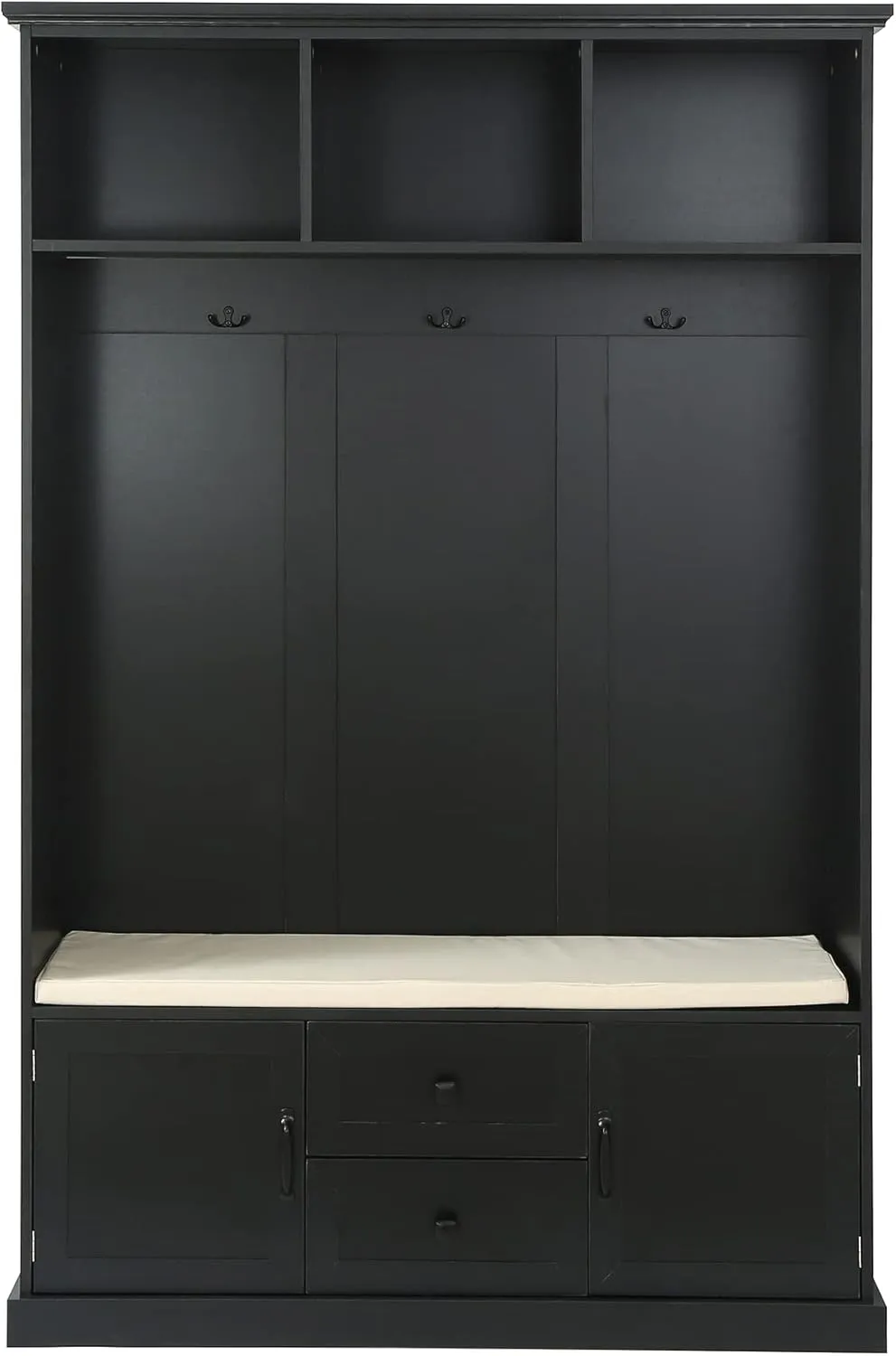 Merax Hall Tree with 3 Hooks, Coat Hanger, Entryway Bench, Storage Bench, 3-in-1 Design, for Entrance, Hallway, Black
