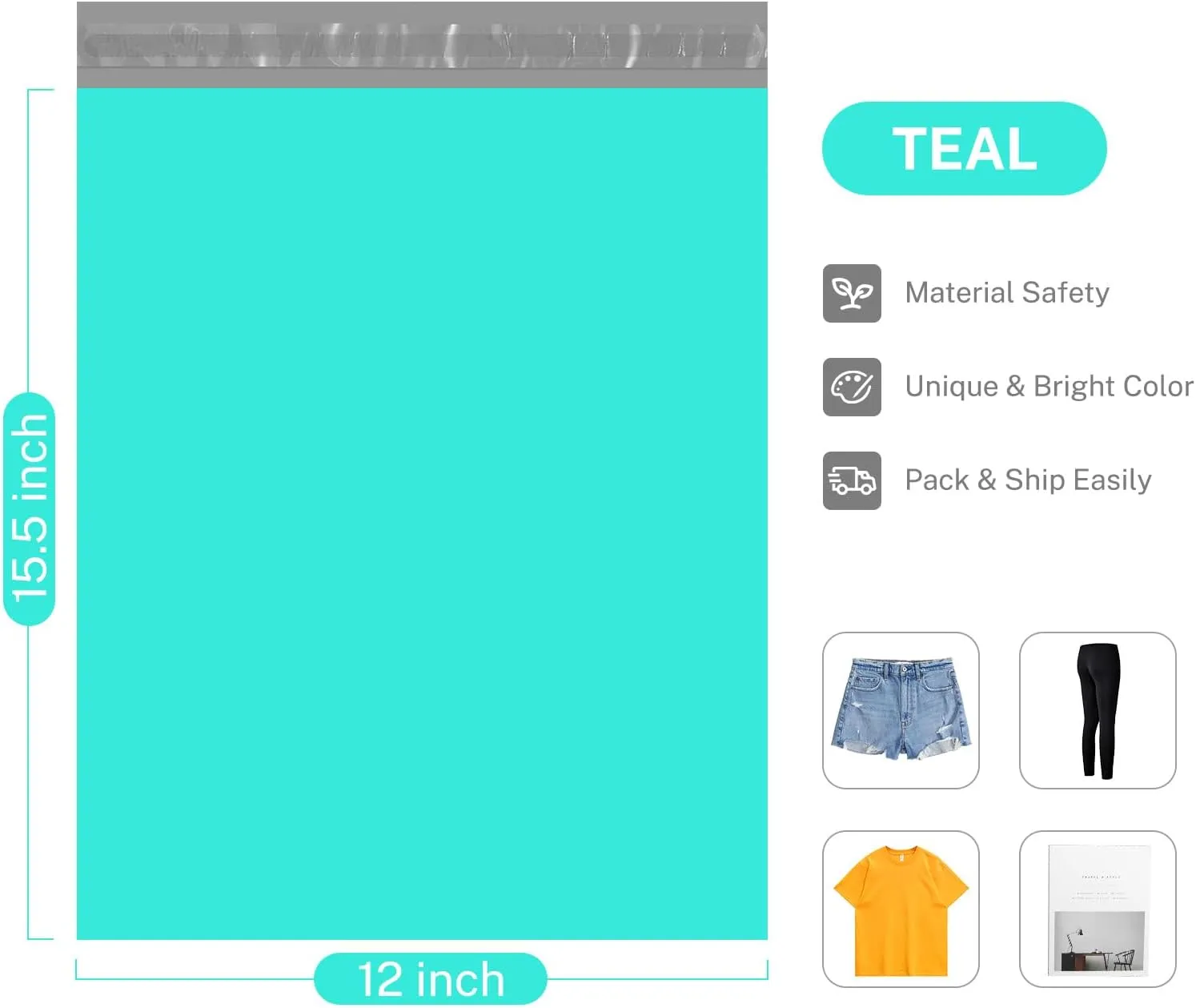 Metronic Poly Mailers 12x15.5" 500 Pack Shipping Bags, Strong Adhesive Mailing Bags, Waterproof and Tear-Proof Multipurpose Envelopes for Clothing, Small Business,Postal Bags Teal