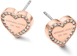 Michael Kors Brass and Pavé Crystal MK Logo Stud Earrings for Women