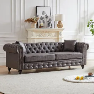 Mid Century Modern Couch,85.5" High-tech Fabric Button Tufted Oversized Loveseat Sofa w/ Nailhead Trim&Roll Armrest,Upholstered Comfy Deep Seat Chesterfield Sofa for Living Room,Office(3 Seater,Grey)