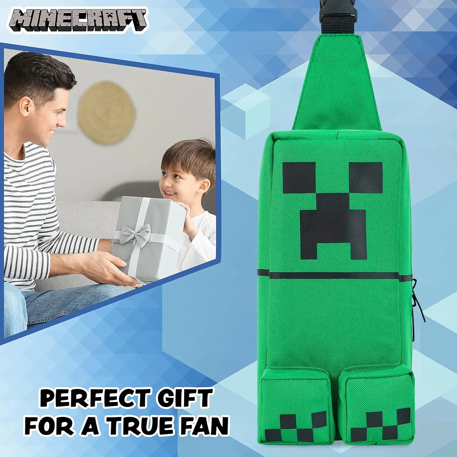 Minecraft Crossbody Bag for Boys Teens Creeper Sling Bag Chest Bag for Travel (Green)