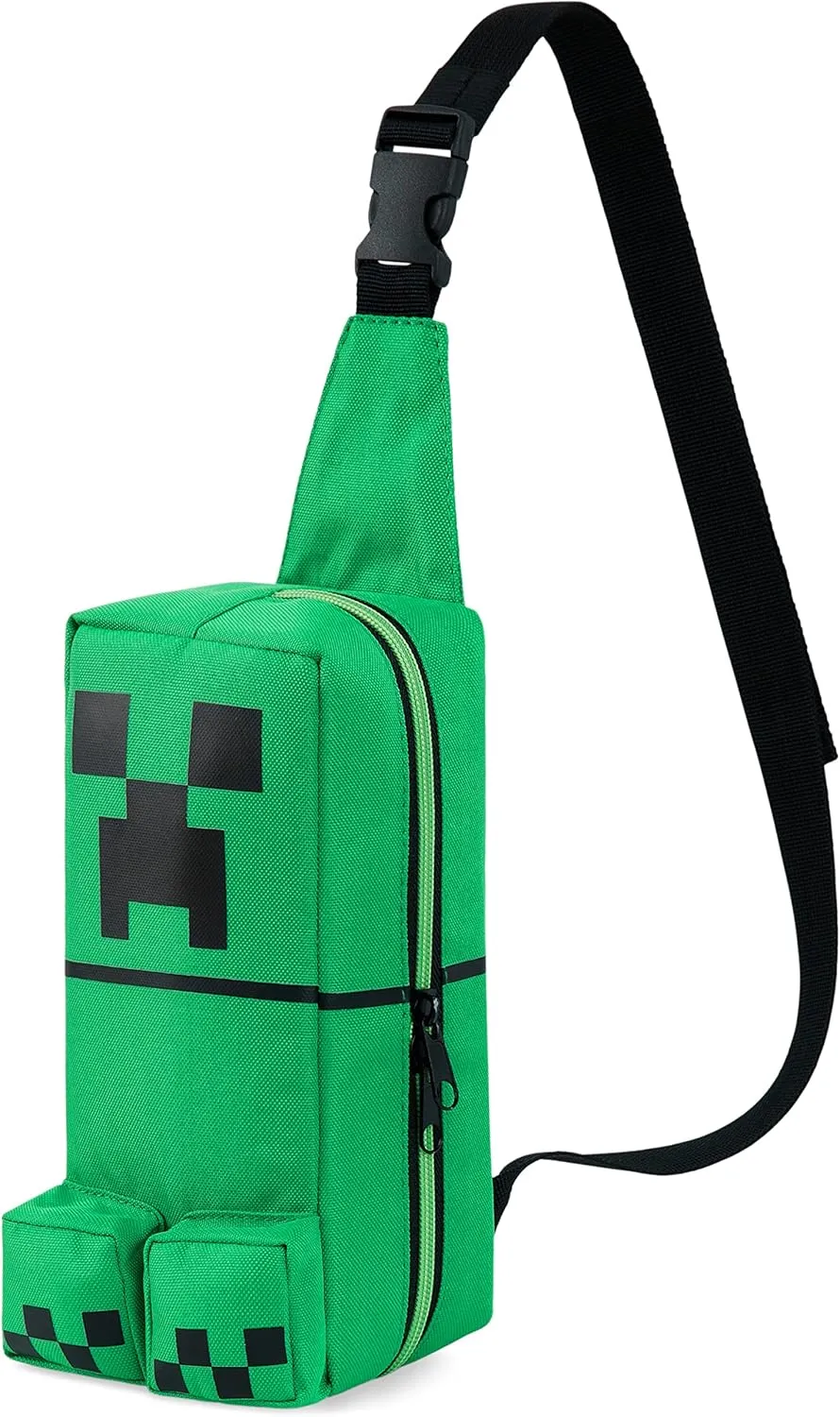 Minecraft Crossbody Bag for Boys Teens Creeper Sling Bag Chest Bag for Travel (Green)
