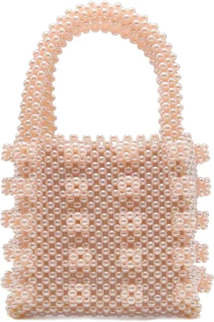 Miuco Womens Beaded Handbags Handmade Weave Crystal Pearl Tote Bags