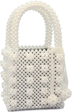 Miuco Womens Beaded Handbags Handmade Weave Crystal Pearl Tote Bags