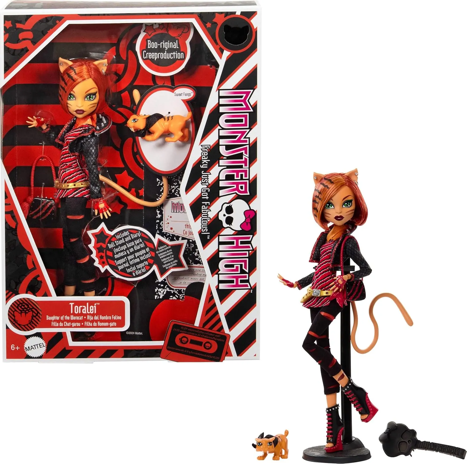 Monster High Boo-riginal Creeproduction Doll, Toralei Collectible Reproduction with Doll Stand, Diary, and Pet Saber-Tooth Tiger Sweet Fangs