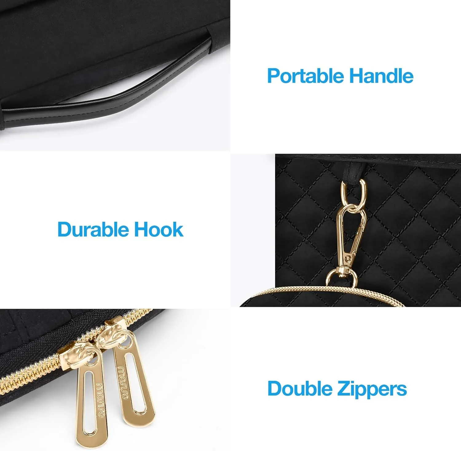 MOSISO 13-14 inch 360 Protective Laptop Sleeve, Compatible with MacBook Air/Pro 13/Pro 14 inch, 13.3 inch Carrying Case Square Quilted Side Open Bag with Horizontal Pockets&Small Case&Belt, Black