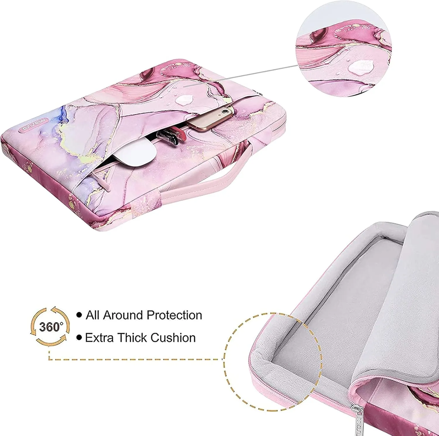 MOSISO 360 Protective 15-15.6 inch Laptop Case, 16 inch Laptop Sleeve with Handle Compatible with MacBook Pro 16, HP, Dell, ASUS, Acer Laptop Notebook, Carrying Computer Bag with Belt Marble MO-MBH216