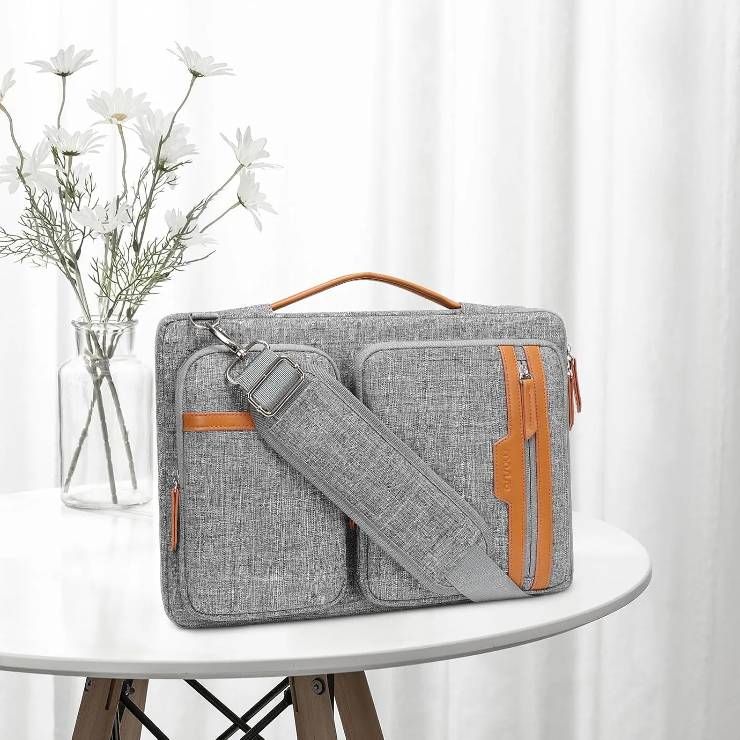 MOSISO 360 Protective Laptop Bag, 13.3 inch Computer Bag Compatible with MacBook Pro 14, HP, Dell, Asus Notebook, Side Open Sleeve with 2 Rectangle Zipper Pockets&Extendable Handle, Gray