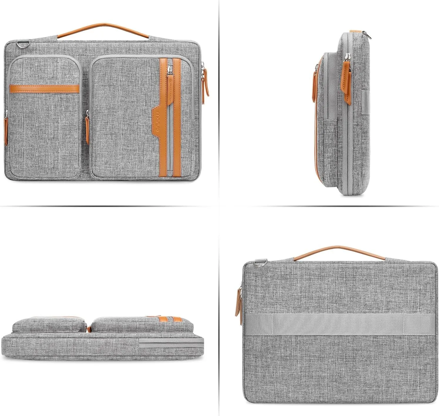 MOSISO 360 Protective Laptop Bag, 15.6 inch Computer Bag Compatible with MacBook Pro 16, HP, Dell, Asus Notebook, Side Open Sleeve with 2 Rectangle Zipper Pockets&Extendable Handle, Gray