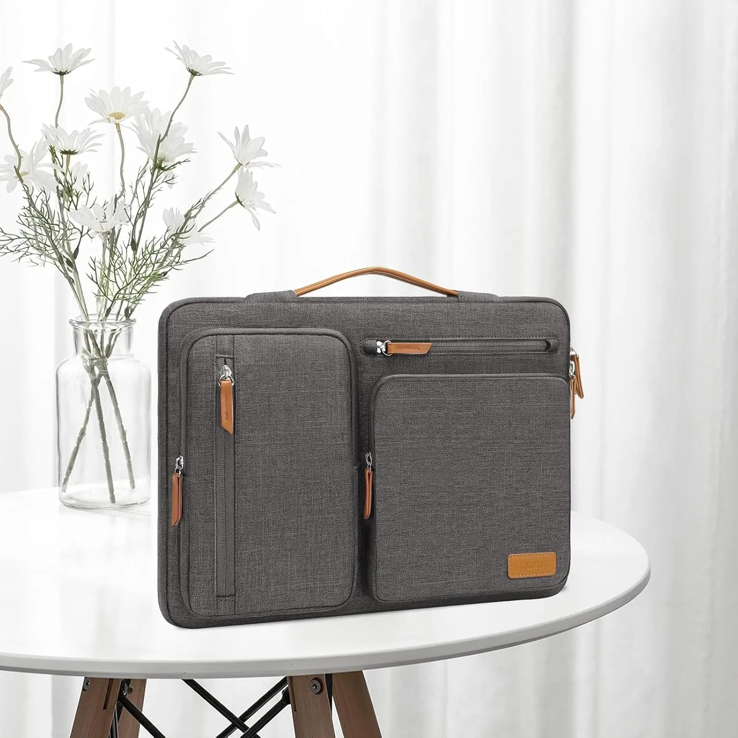 MOSISO 360 Protective Laptop Case 13.3 inch, 13-14 inch Laptop Sleeve Compatible with MacBook Air/Pro 13 / Pro 14, HP Dell Acer ASUS, Side Open Carrying Case with 4 Zipper Pockets&Handle, Taupe Gray