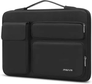 MOSISO 360 Protective Laptop Case 13.3 inch, 13-14 inch Laptop Sleeve Compatible with MacBook Air/Pro 13 / Pro 14, HP Dell ASUS Lenovo, Side Open Bag with 2 Raised&1 Flapover Pockets, Black