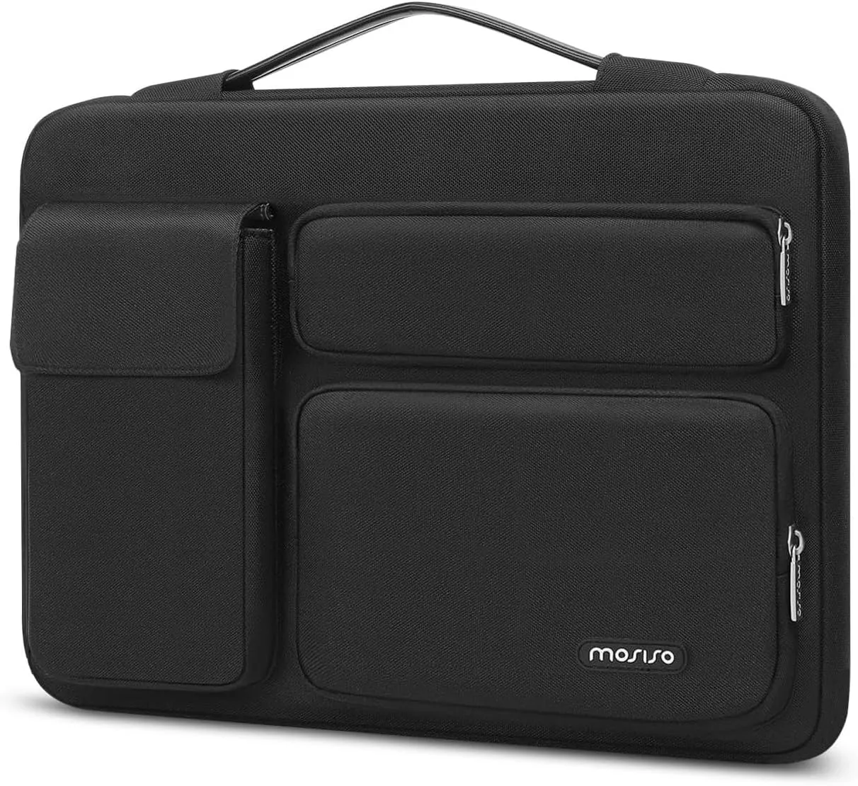 MOSISO 360 Protective Laptop Case 13.3 inch, 13-14 inch Laptop Sleeve Compatible with MacBook Air/Pro 13 / Pro 14, HP Dell ASUS Lenovo, Side Open Bag with 2 Raised&1 Flapover Pockets, Black