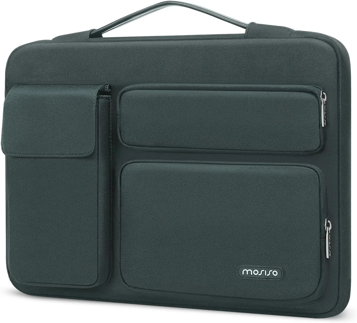 MOSISO 360 Protective Laptop Case 13.3 inch, 13-14 inch Laptop Sleeve Compatible with MacBook Air/Pro 13 / Pro 14, HP Dell ASUS Lenovo, Side Open Bag with 2 Raised&1 Flapover Pockets, Emerald Green