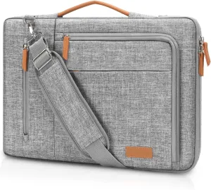 MOSISO 360 Protective Laptop Shoulder Bag, 15-15.6 inch Computer Bag Compatible with MacBook Pro 16, HP, Dell, Lenovo, Asus Notebook, Side Open Laptop Sleeve with 3 Front & 1 Back Pockets, Gray