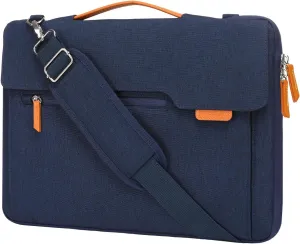 MOSISO 360 Protective Laptop Shoulder Bag, 15-15.6 inch Computer Bag Compatible with MacBook Pro 16, HP, Dell, Lenovo, Asus Notebook,Flapover Sleeve with Fully Open Zipper&Handle&Pockets, Navy Blue