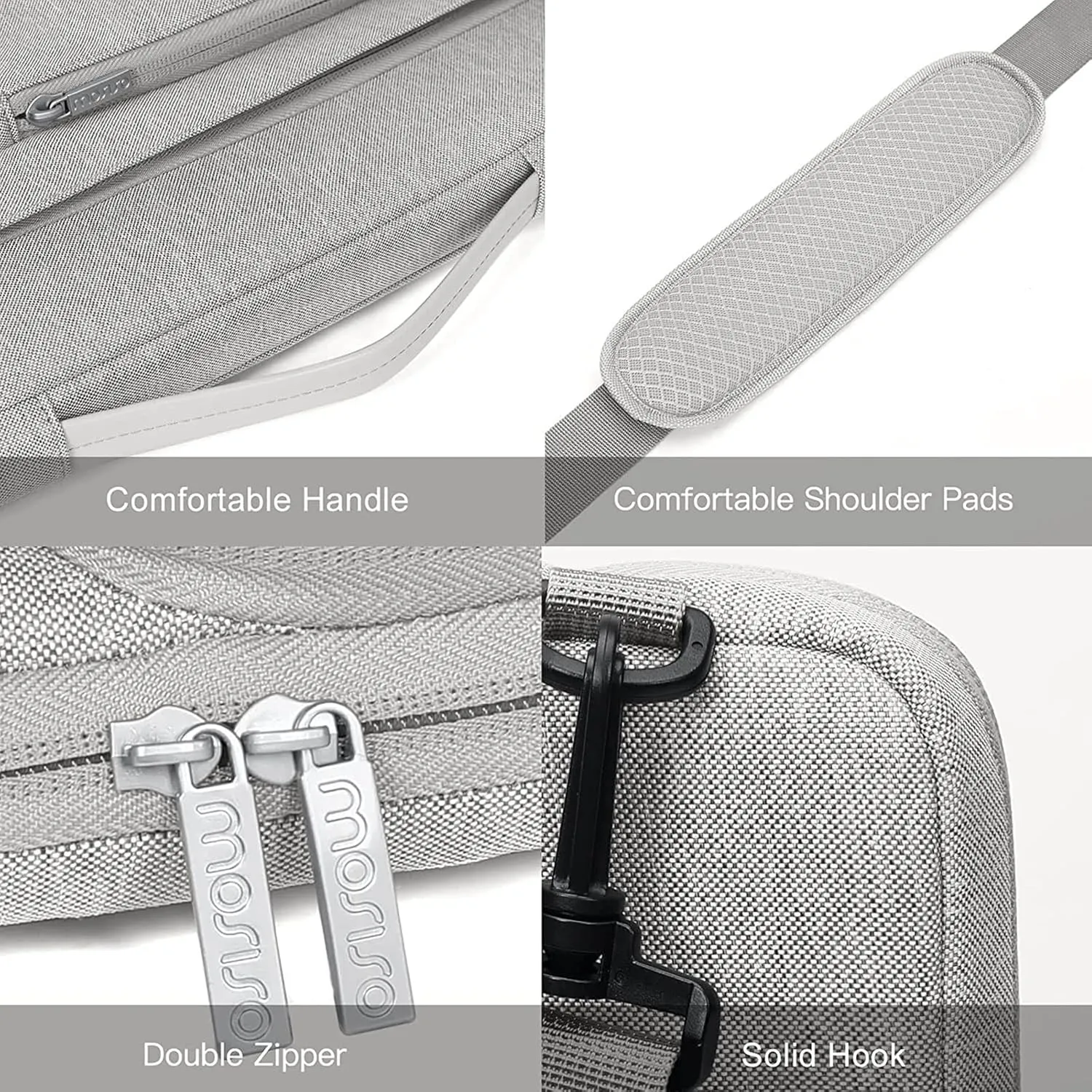 MOSISO 360 Protective Laptop Shoulder Bag Compatible with MacBook Pro 16 inch 2023-2019 M2 A2780 M1 A2485 Pro/Max A2141,15-15.6 inch Notebook,Side Open Sleeve with 3 Front Pockets&PU Handle&Belt, Gray