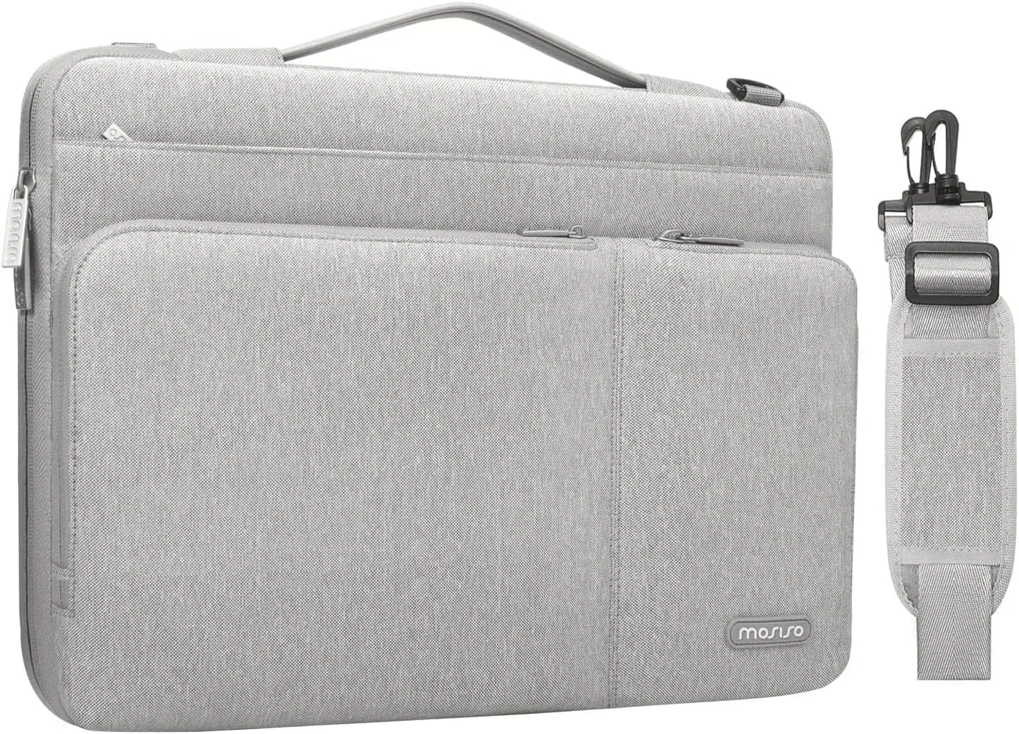 MOSISO 360 Protective Laptop Shoulder Bag Compatible with MacBook Pro 16 inch 2023-2019 M2 A2780 M1 A2485 Pro/Max A2141,15-15.6 inch Notebook,Side Open Sleeve with 3 Front Pockets&PU Handle&Belt, Gray
