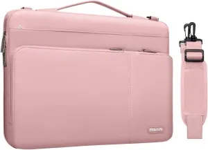 MOSISO 360 Protective Laptop Shoulder Bag Compatible with MacBook Pro 16 inch 2023-2019 M2 A2780 M1 A2485 Pro/Max A2141,15-15.6 inch Notebook,Side Open Sleeve with 3 Front Pockets&PU Handle&Belt, Pink
