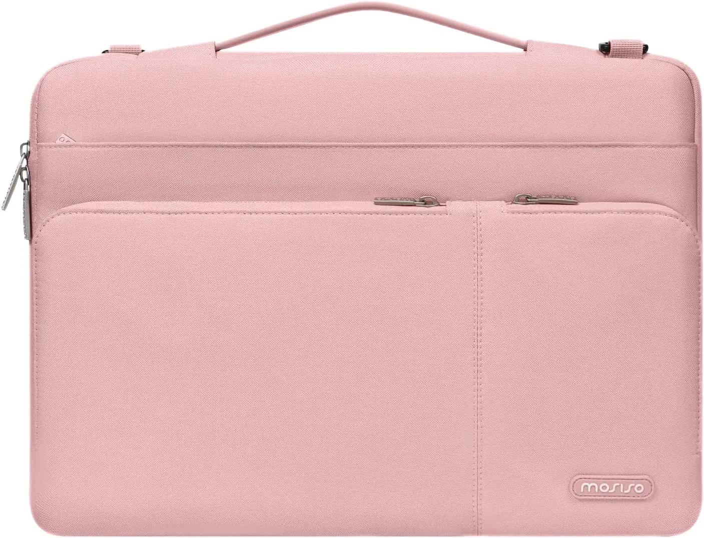 MOSISO 360 Protective Laptop Shoulder Bag Compatible with MacBook Pro 16 inch 2023-2019 M2 A2780 M1 A2485 Pro/Max A2141,15-15.6 inch Notebook,Side Open Sleeve with 3 Front Pockets&PU Handle&Belt, Pink