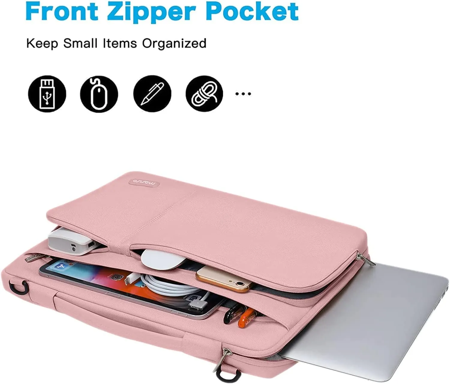 MOSISO 360 Protective Laptop Shoulder Bag Compatible with MacBook Pro 16 inch 2023-2019 M2 A2780 M1 A2485 Pro/Max A2141,15-15.6 inch Notebook,Side Open Sleeve with 3 Front Pockets&PU Handle&Belt, Pink
