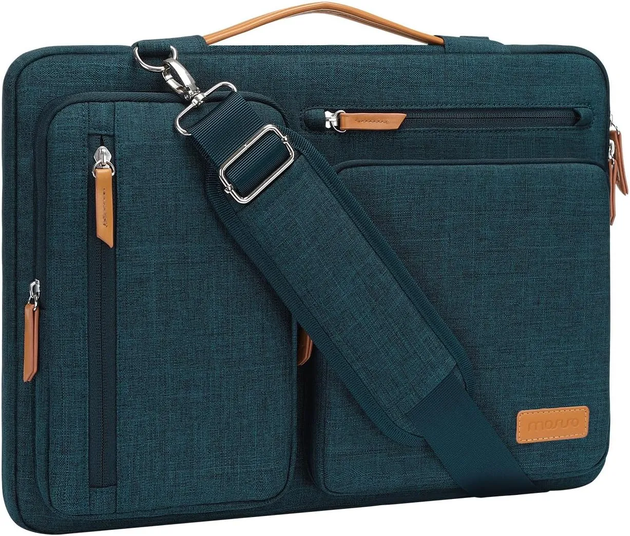 MOSISO 360 Protective Laptop Shoulder Bag,13-13.3 inch Computer Bags Compatible with MacBook, HP, Dell, Lenovo, Asus Notebook,Side Open Messenger Bag with 4 Zipper Pockets, Teal Green