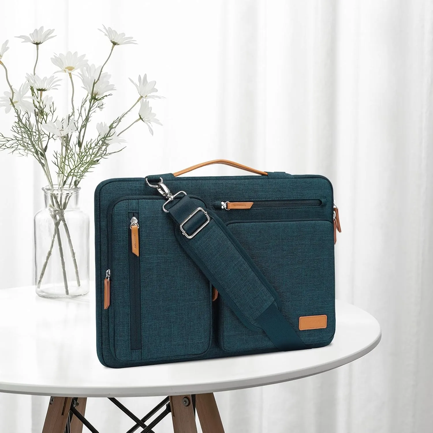 MOSISO 360 Protective Laptop Shoulder Bag,13-13.3 inch Computer Bags Compatible with MacBook, HP, Dell, Lenovo, Asus Notebook,Side Open Messenger Bag with 4 Zipper Pockets, Teal Green