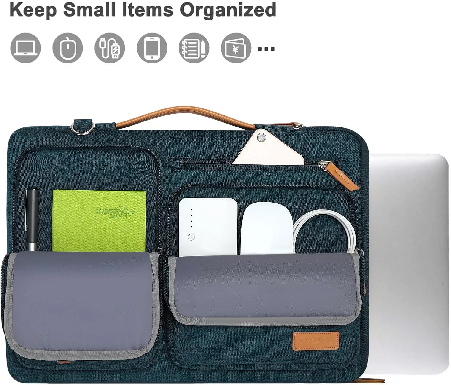 MOSISO 360 Protective Laptop Shoulder Bag,13-13.3 inch Computer Bags Compatible with MacBook, HP, Dell, Lenovo, Asus Notebook,Side Open Messenger Bag with 4 Zipper Pockets, Teal Green