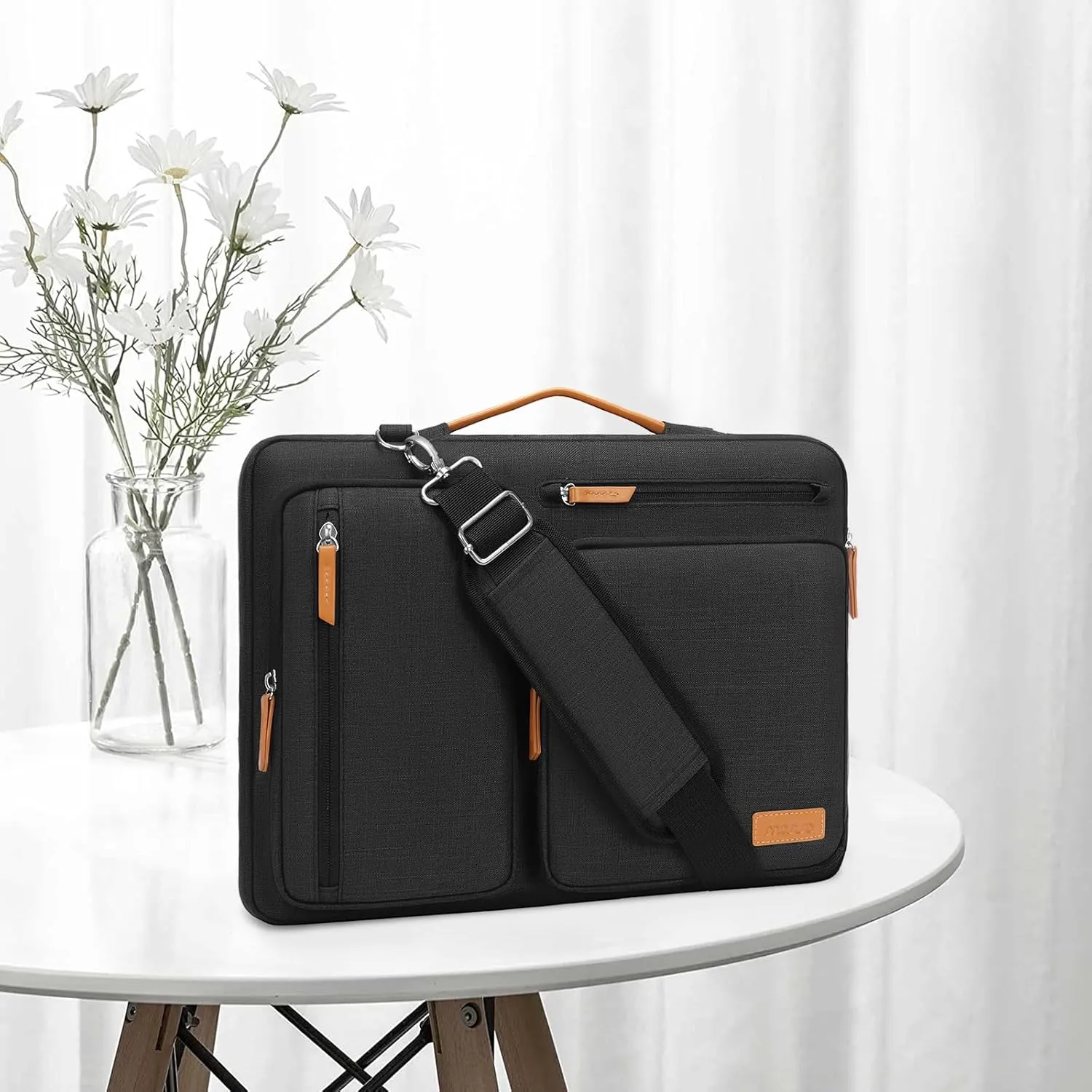 MOSISO 360 Protective Laptop Shoulder Bag,14 inch Computer Bags Compatible with MacBook Air 15 inch M4 M3 M2/Pro A1990 A1707,Side Open Messenger Bag with 4 Zipper Pockets, Black