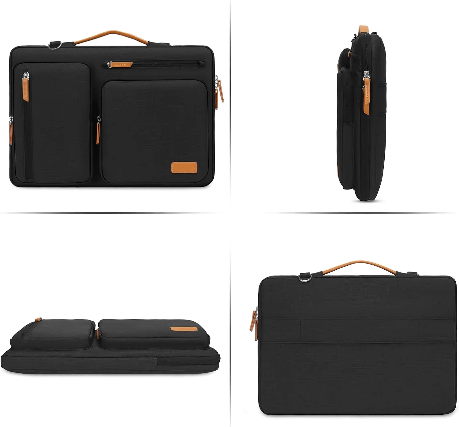 MOSISO 360 Protective Laptop Shoulder Bag,14 inch Computer Bags Compatible with MacBook Air 15 inch M4 M3 M2/Pro A1990 A1707,Side Open Messenger Bag with 4 Zipper Pockets, Black