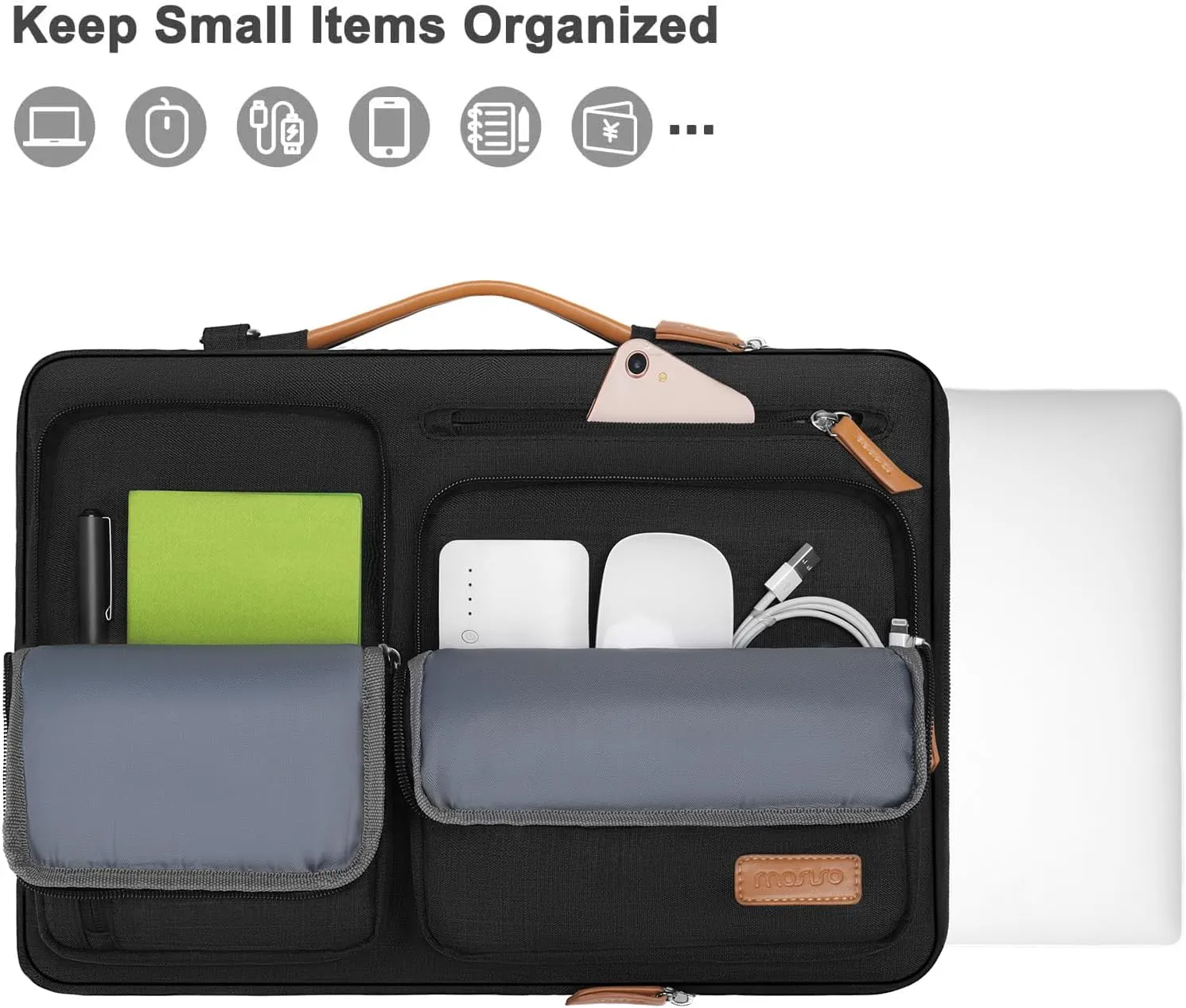 MOSISO 360 Protective Laptop Shoulder Bag,14 inch Computer Bags Compatible with MacBook Air 15 inch M4 M3 M2/Pro A1990 A1707,Side Open Messenger Bag with 4 Zipper Pockets, Black