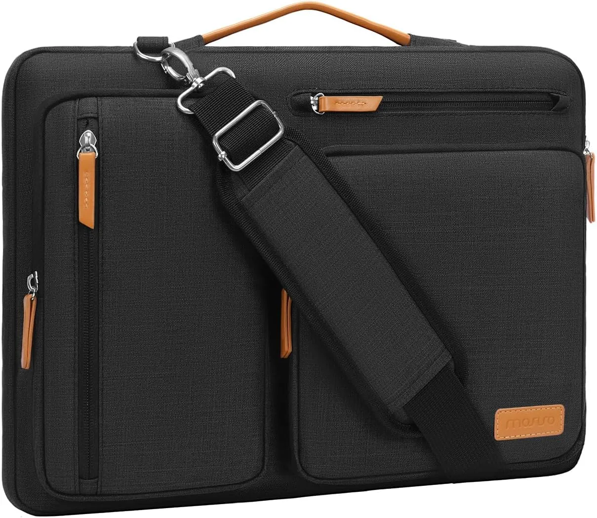 MOSISO 360 Protective Laptop Shoulder Bag,14 inch Computer Bags Compatible with MacBook Air 15 inch M4 M3 M2/Pro A1990 A1707,Side Open Messenger Bag with 4 Zipper Pockets, Black