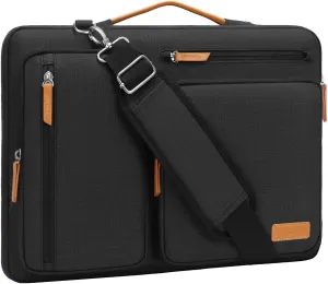MOSISO 360 Protective Laptop Shoulder Bag,14 inch Computer Bags Compatible with MacBook Air 15 inch M4 M3 M2/Pro A1990 A1707,Side Open Messenger Bag with 4 Zipper Pockets, Black