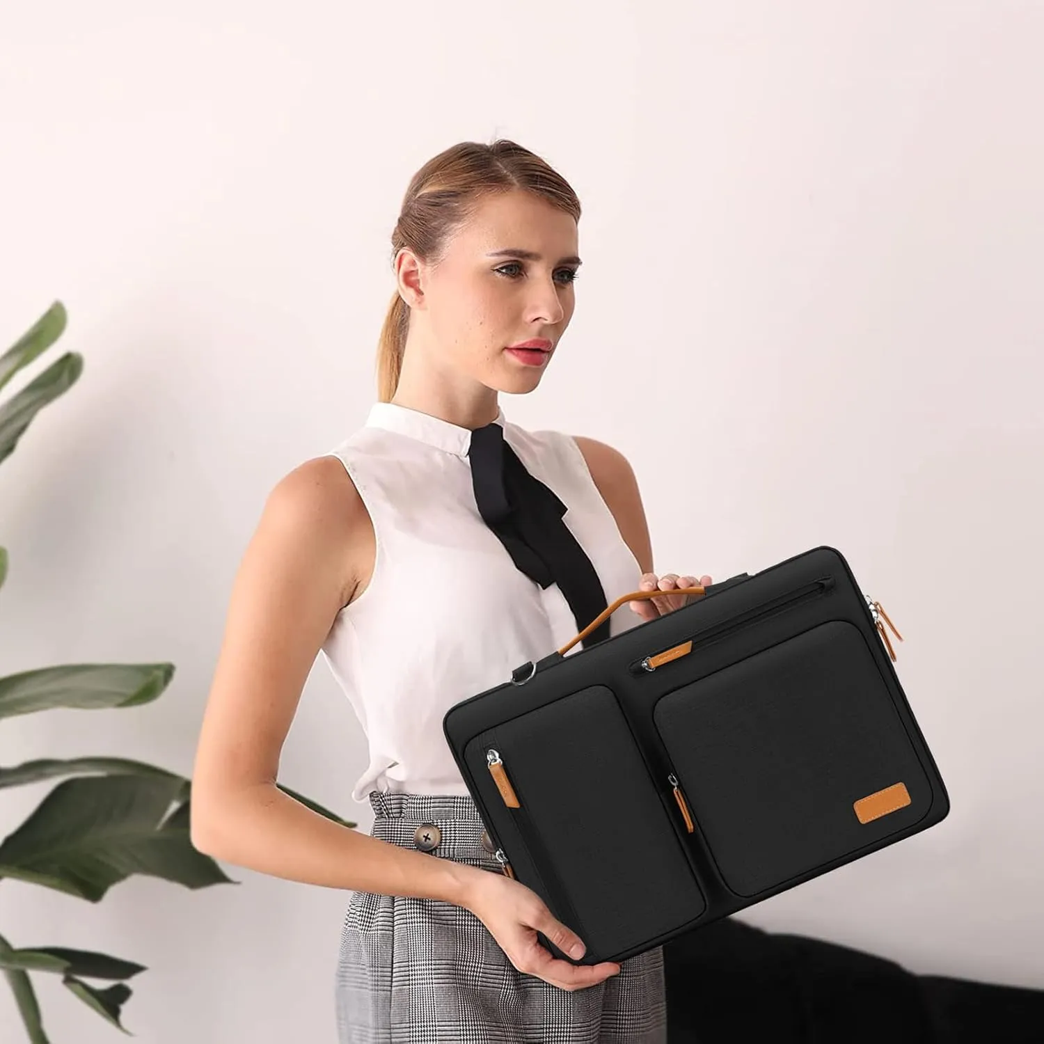 MOSISO 360 Protective Laptop Shoulder Bag,14 inch Computer Bags Compatible with MacBook Air 15 inch M4 M3 M2/Pro A1990 A1707,Side Open Messenger Bag with 4 Zipper Pockets, Black
