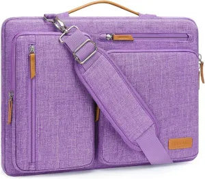 MOSISO 360 Protective Laptop Shoulder Bag,14 inch Computer Bags Compatible with MacBook Air 15 inch M4 M3 M2/Pro A1990 A1707,Side Open Messenger Bag with 4 Zipper Pockets, Lilac