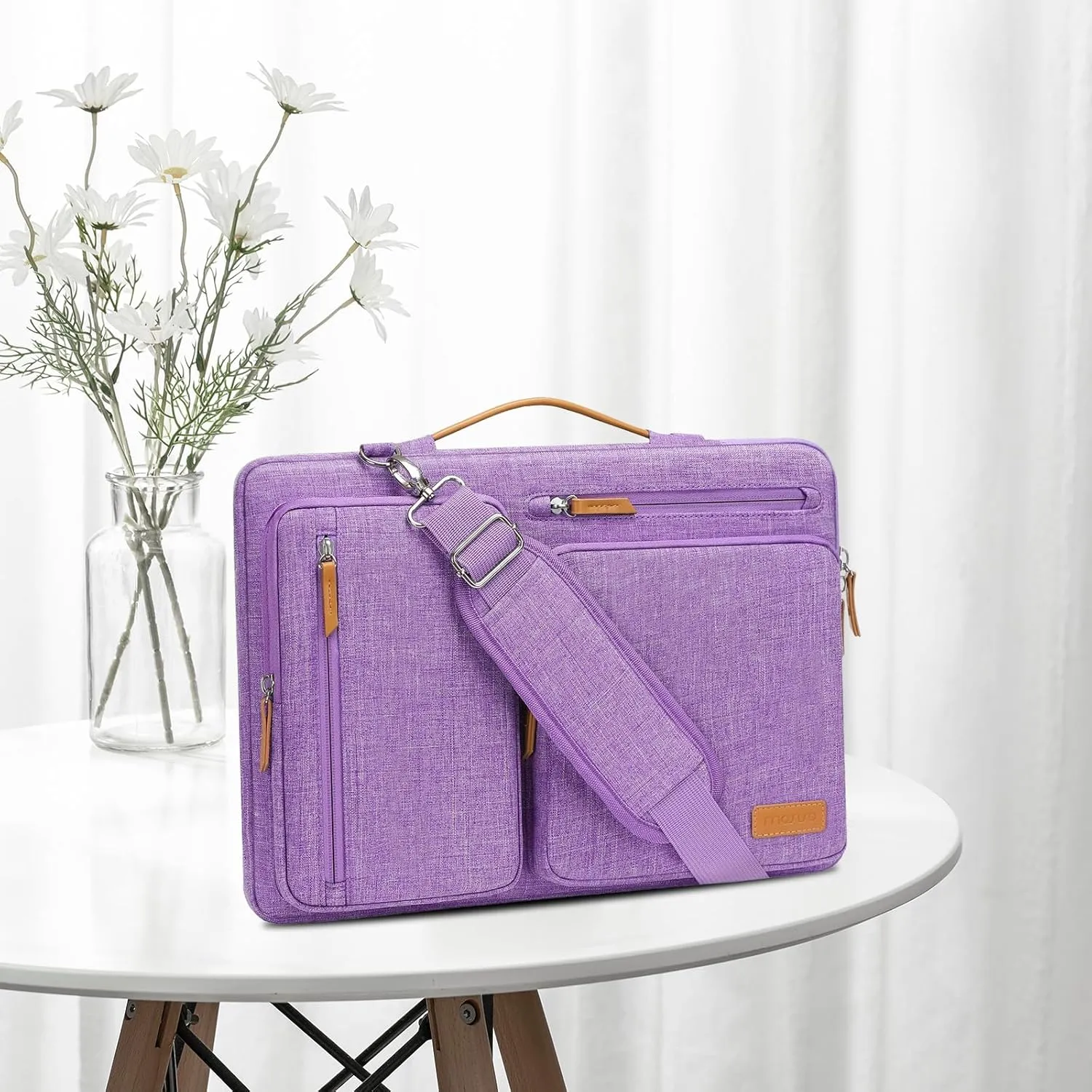 MOSISO 360 Protective Laptop Shoulder Bag,14 inch Computer Bags Compatible with MacBook Air 15 inch M4 M3 M2/Pro A1990 A1707,Side Open Messenger Bag with 4 Zipper Pockets, Lilac