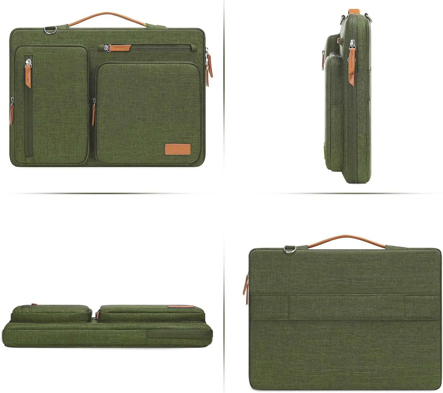 MOSISO 360 Protective Laptop Shoulder Bag,14 inch Computer Bags Compatible with MacBook Air 15 inch M4 M3 M2/Pro A1990 A1707,Side Open Messenger Bag with 4 Zipper Pockets, Olive Green
