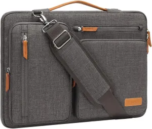 MOSISO 360 Protective Laptop Shoulder Bag,14 inch Computer Bags Compatible with MacBook Air 15 inch M4 M3 M2/Pro A1990 A1707,Side Open Messenger Bag with 4 Zipper Pockets, Taupe Gray