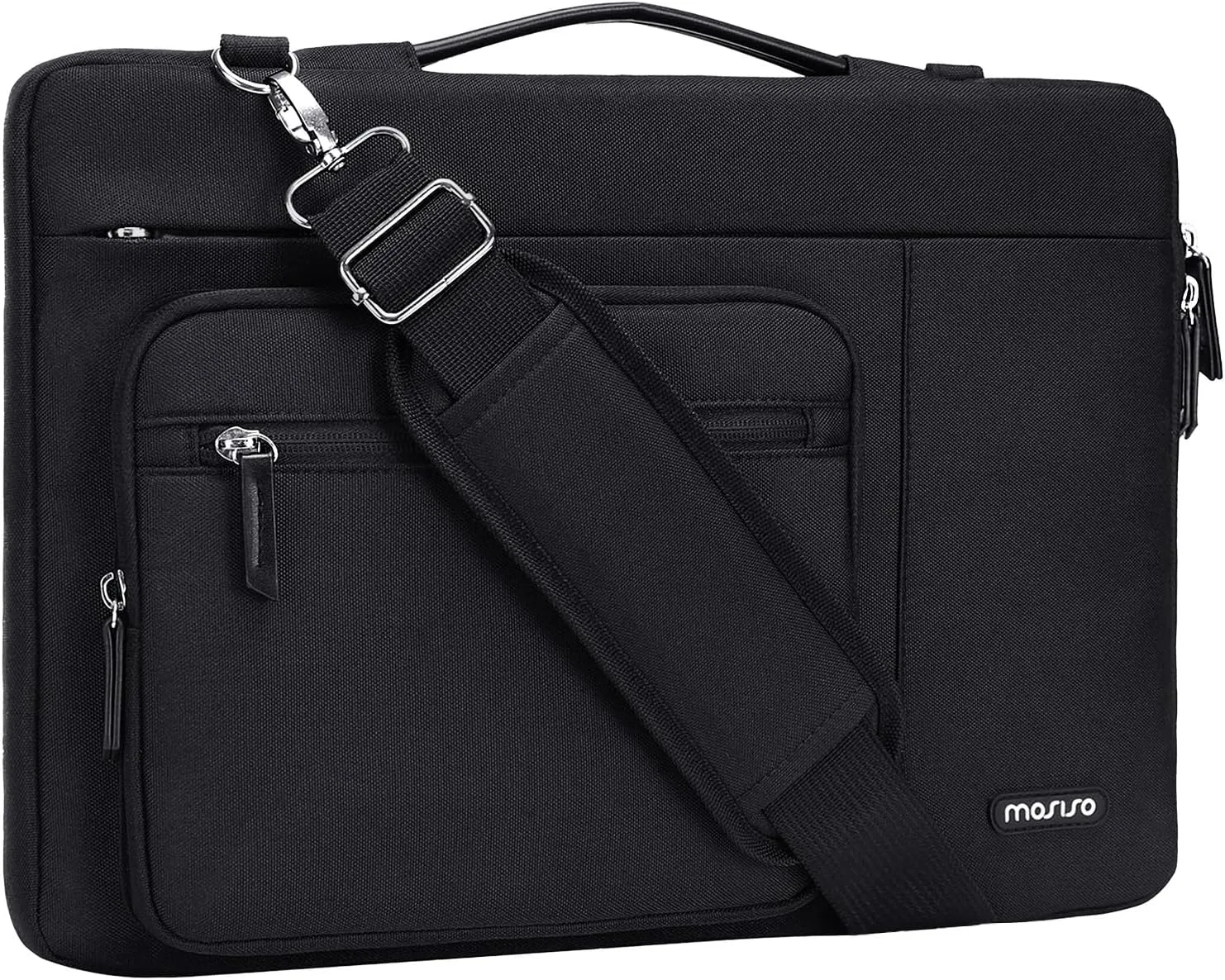 MOSISO 360 Protective Laptop Shoulder Bag,15-15.6 inch Computer Bag Compatible with MacBook Pro 16, HP, Dell, Lenovo, Asus Notebook,Side Open with Front Horizontal&Raised Rectangular Pockets,Black