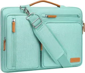 MOSISO 360 Protective Laptop Shoulder Bag,15-15.6 inch Computer Bags Compatible with MacBook Pro 16 inch, HP, Dell, Lenovo, Asus Notebook,Side Open Messenger Bag with 4 Zipper Pockets, Aqua Green