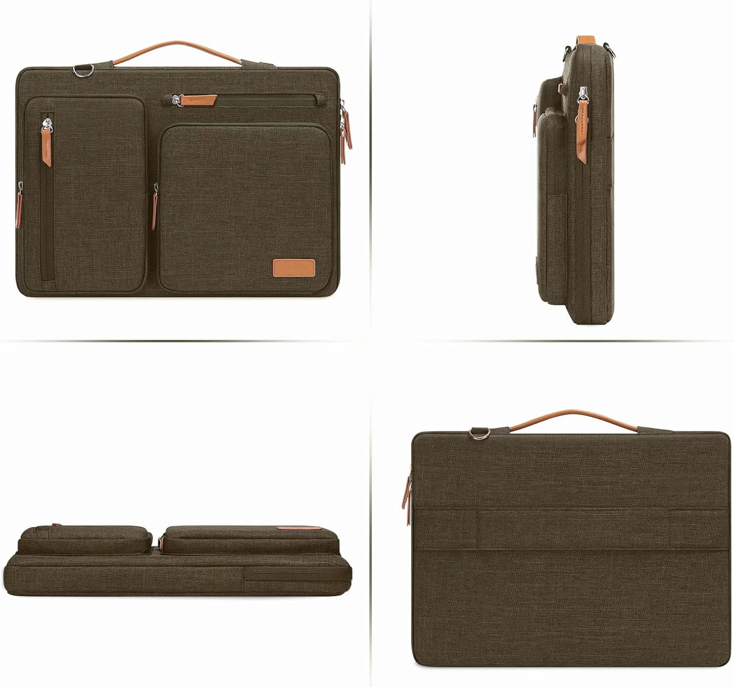 MOSISO 360 Protective Laptop Shoulder Bag,15-15.6 inch Computer Bags Compatible with MacBook Pro 16 inch, HP, Dell, Lenovo, Asus Notebook,Side Open Messenger Bag with 4 Zipper Pockets, Carob Brown
