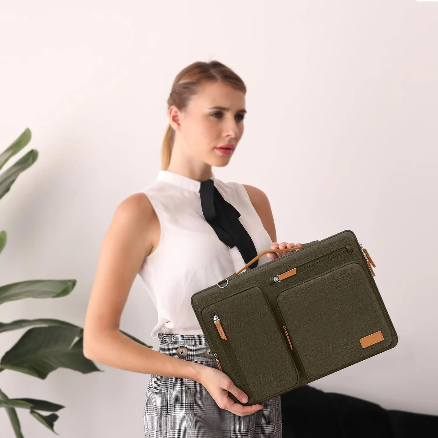 MOSISO 360 Protective Laptop Shoulder Bag,15-15.6 inch Computer Bags Compatible with MacBook Pro 16 inch, HP, Dell, Lenovo, Asus Notebook,Side Open Messenger Bag with 4 Zipper Pockets, Carob Brown