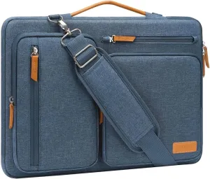 MOSISO 360 Protective Laptop Shoulder Bag,15-15.6 inch Computer Bags Compatible with MacBook Pro 16 inch, HP, Dell, Lenovo, Asus Notebook,Side Open Messenger Bag with 4 Zipper Pockets, Haze Blue