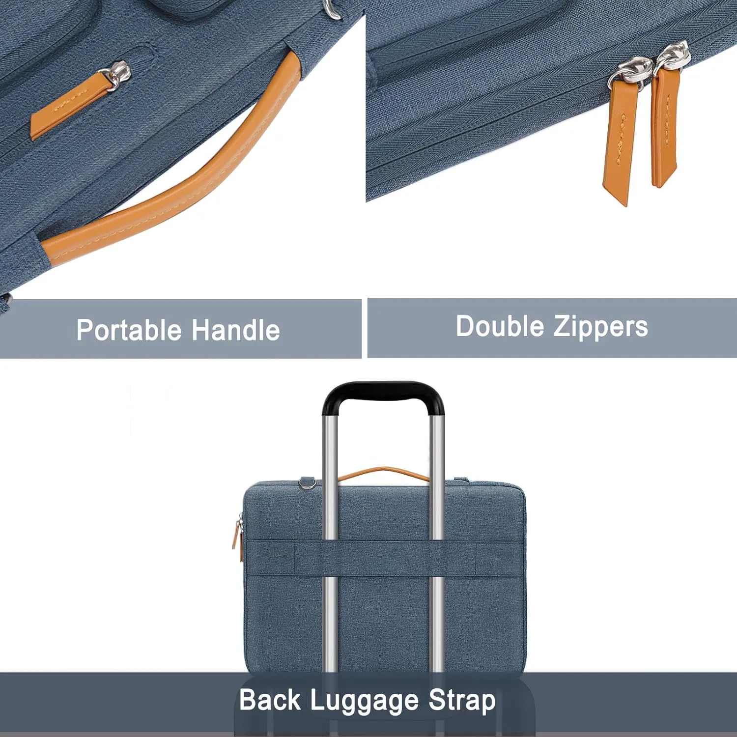 MOSISO 360 Protective Laptop Shoulder Bag,15-15.6 inch Computer Bags Compatible with MacBook Pro 16 inch, HP, Dell, Lenovo, Asus Notebook,Side Open Messenger Bag with 4 Zipper Pockets, Haze Blue